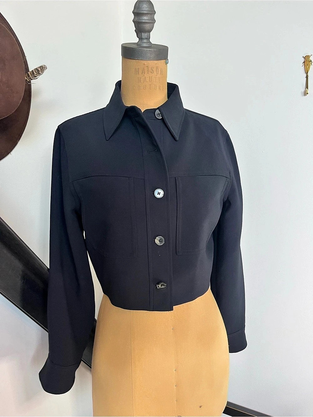 Aritzia Cropped Button-Front Jacket in Black Like New
